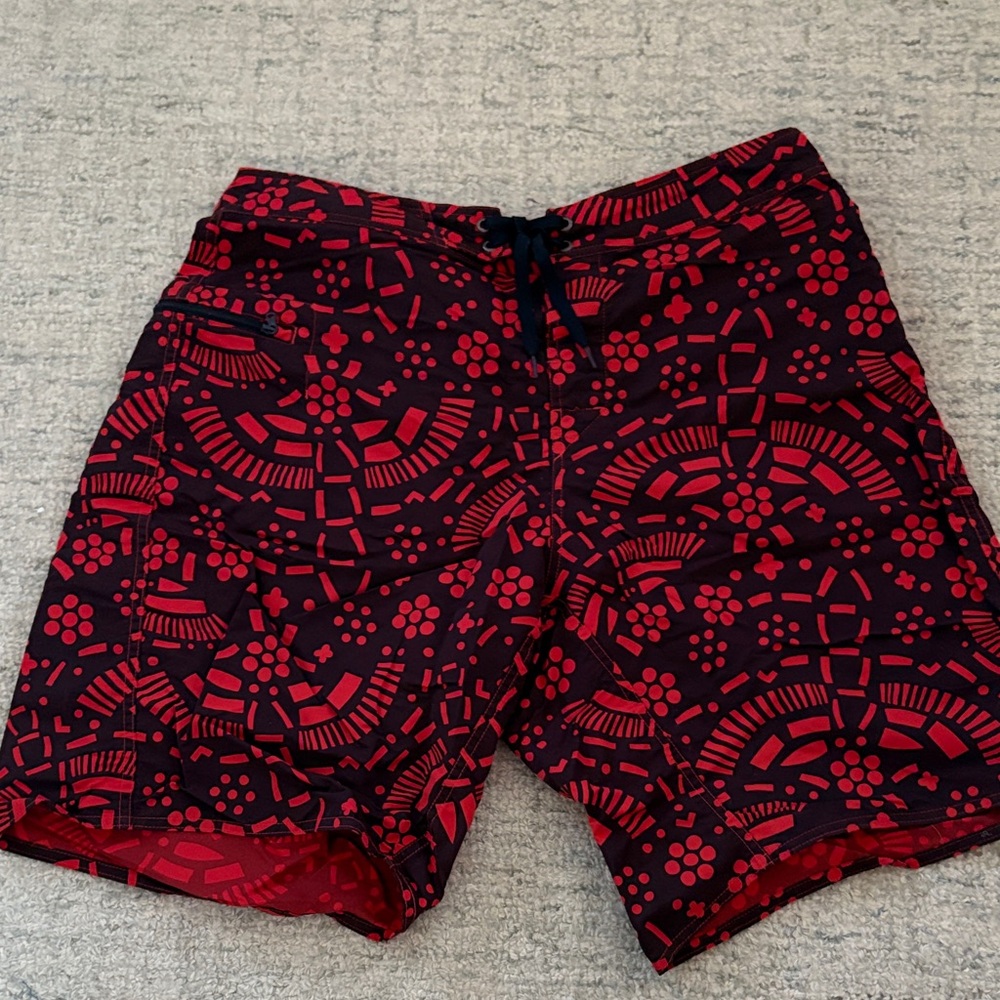 Patagonia Red and Black Patterned Board Shorts